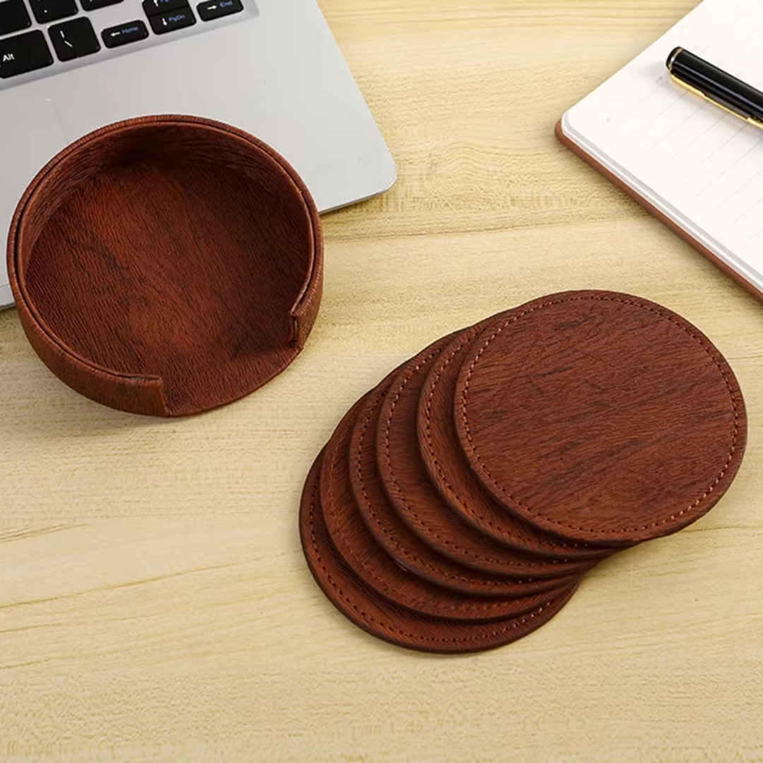 NORA Glasunderlägg i konstläder trästruktur 6-pack