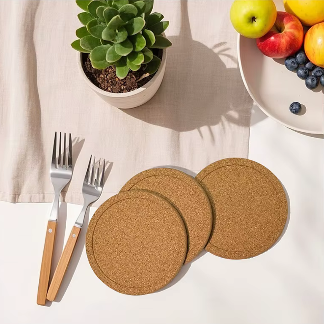 VESO Korkunderlägg rund design med ställ 8-pack