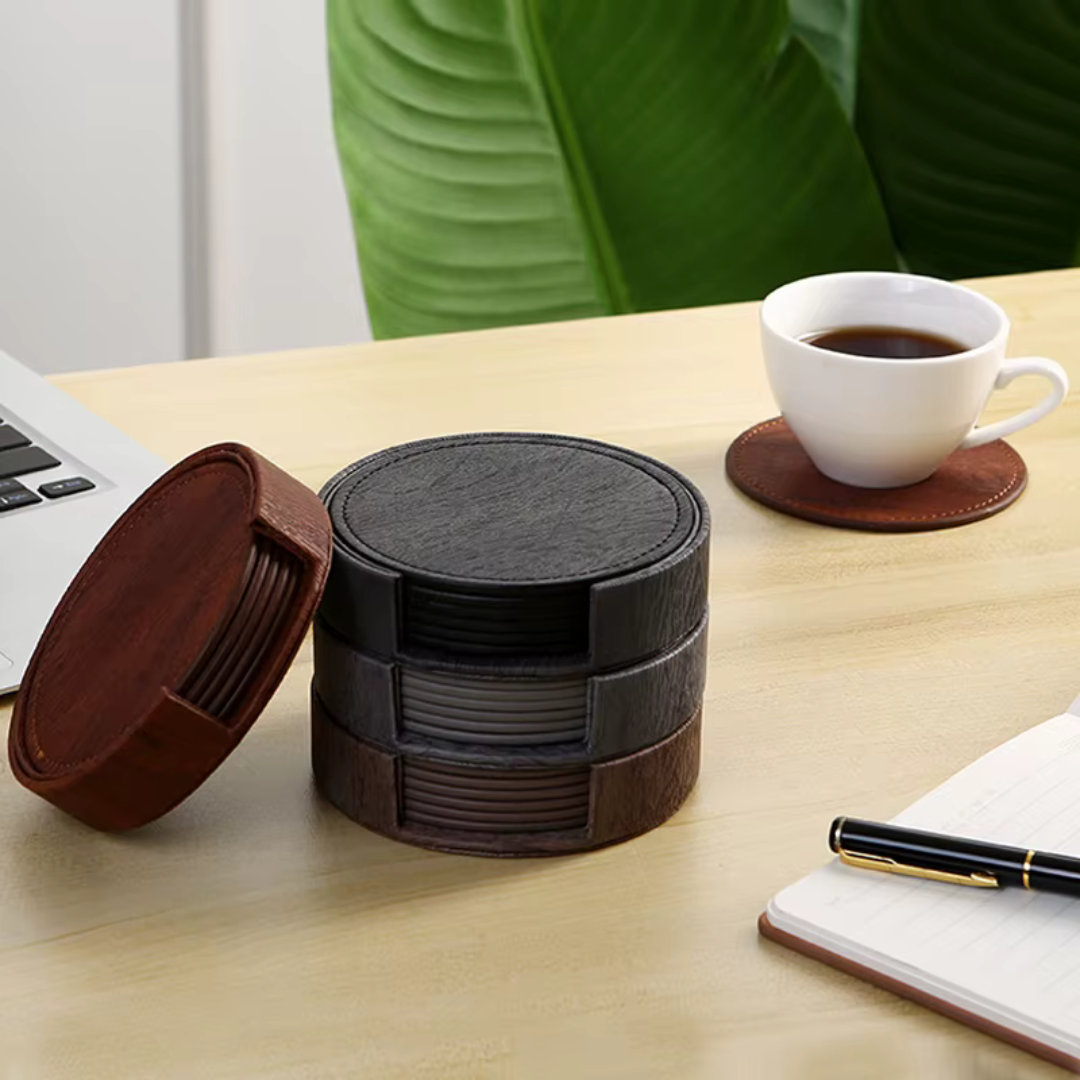 NORA Glasunderlägg i konstläder trästruktur 6-pack