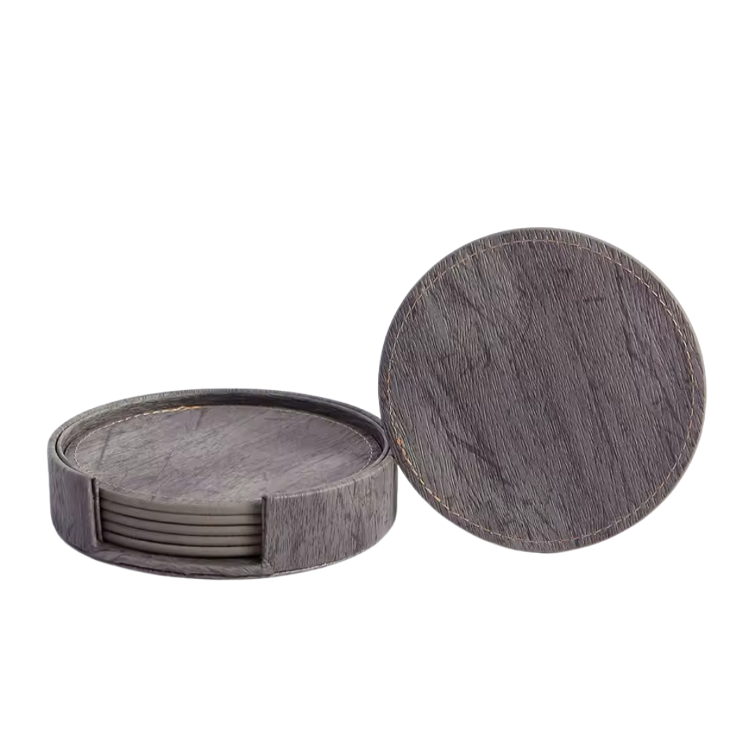 NORA Glasunderlägg i konstläder trästruktur 6-pack